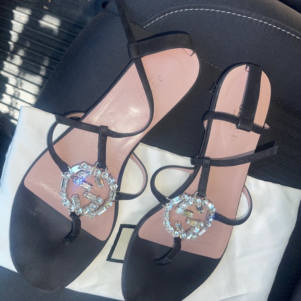 Gucci Black Sandals with Crystal Accents